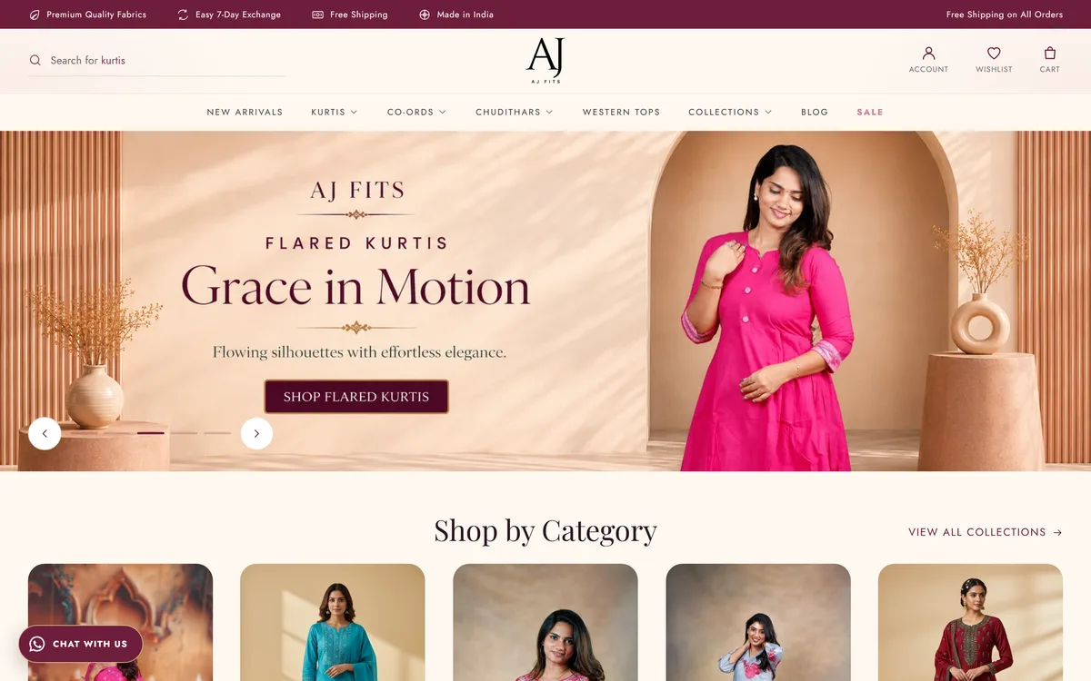 AJ Fits Shopify store, designed and built by Thriftizer