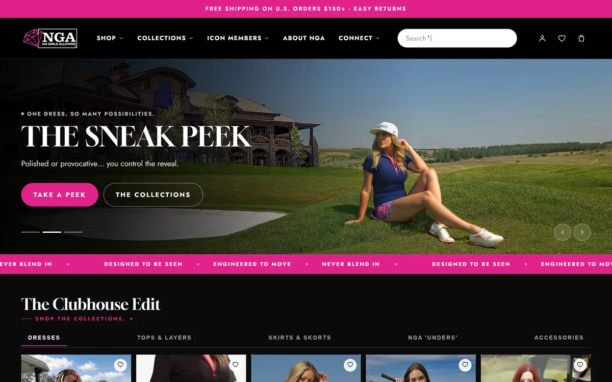NGA – No Girls Allowed Shopify store, designed and built by Thriftizer